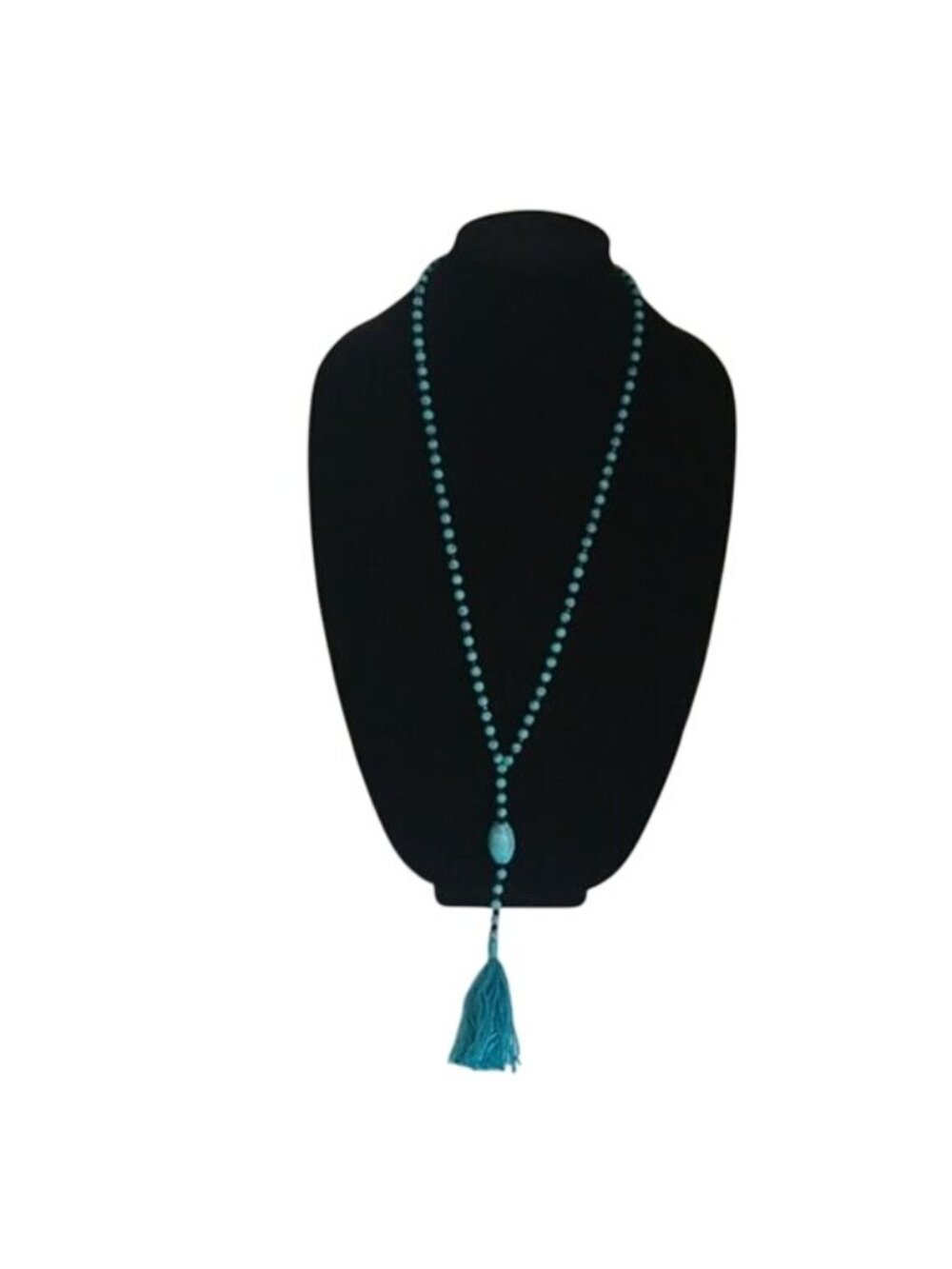 Howlite & Garnets Tasseled Y Necklace, Turquoise Blue